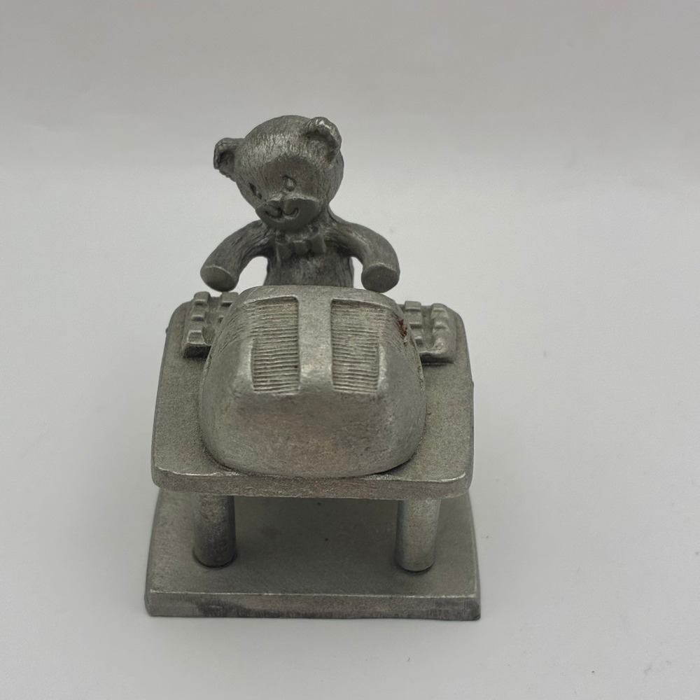 Vintage 1987 Spoontiques Pewter Teddy Bear at Computer Figurine PP687 Miniature